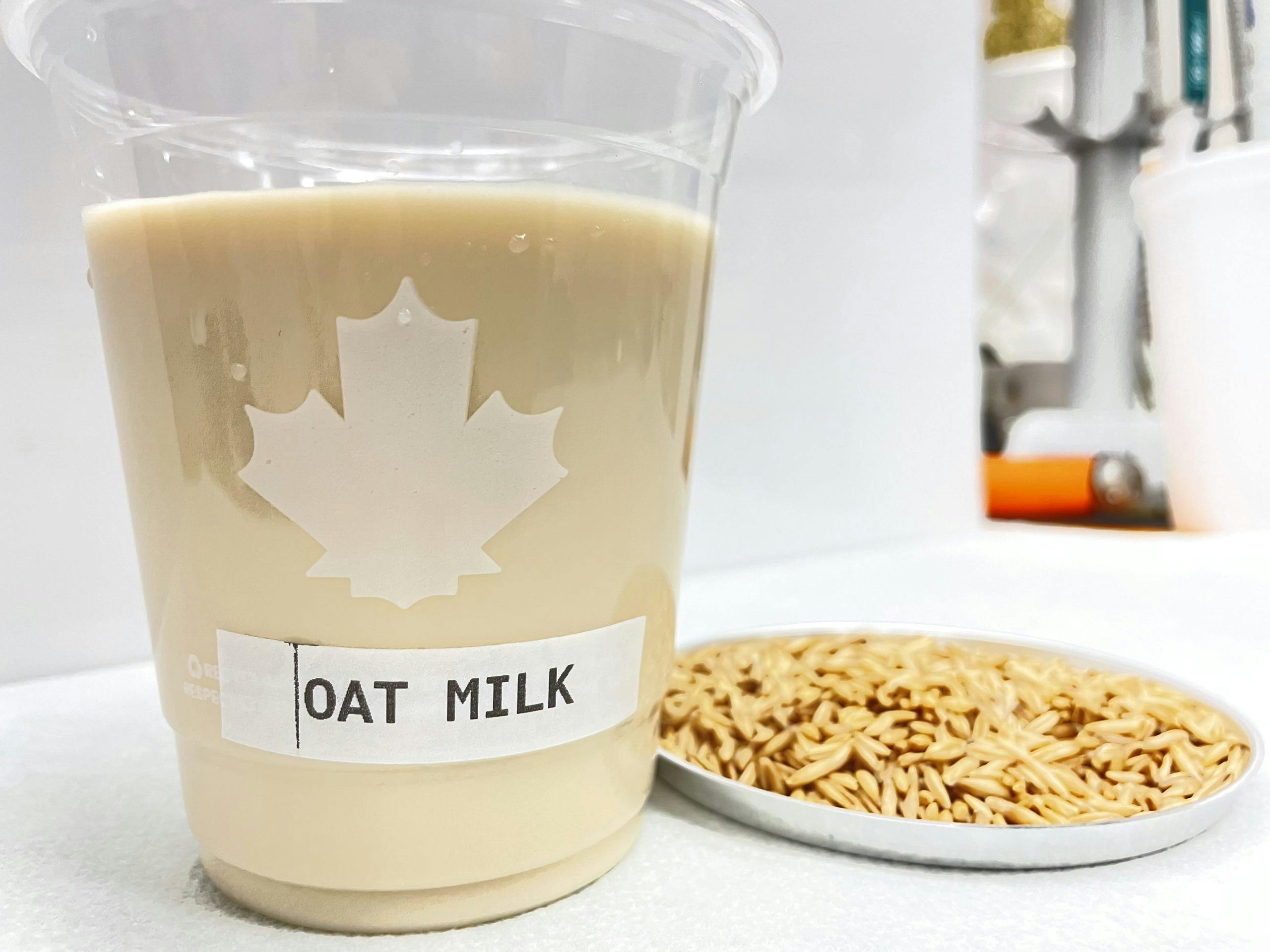 oat-milk-in-plastic-cup-next-to-raw-oat-grains