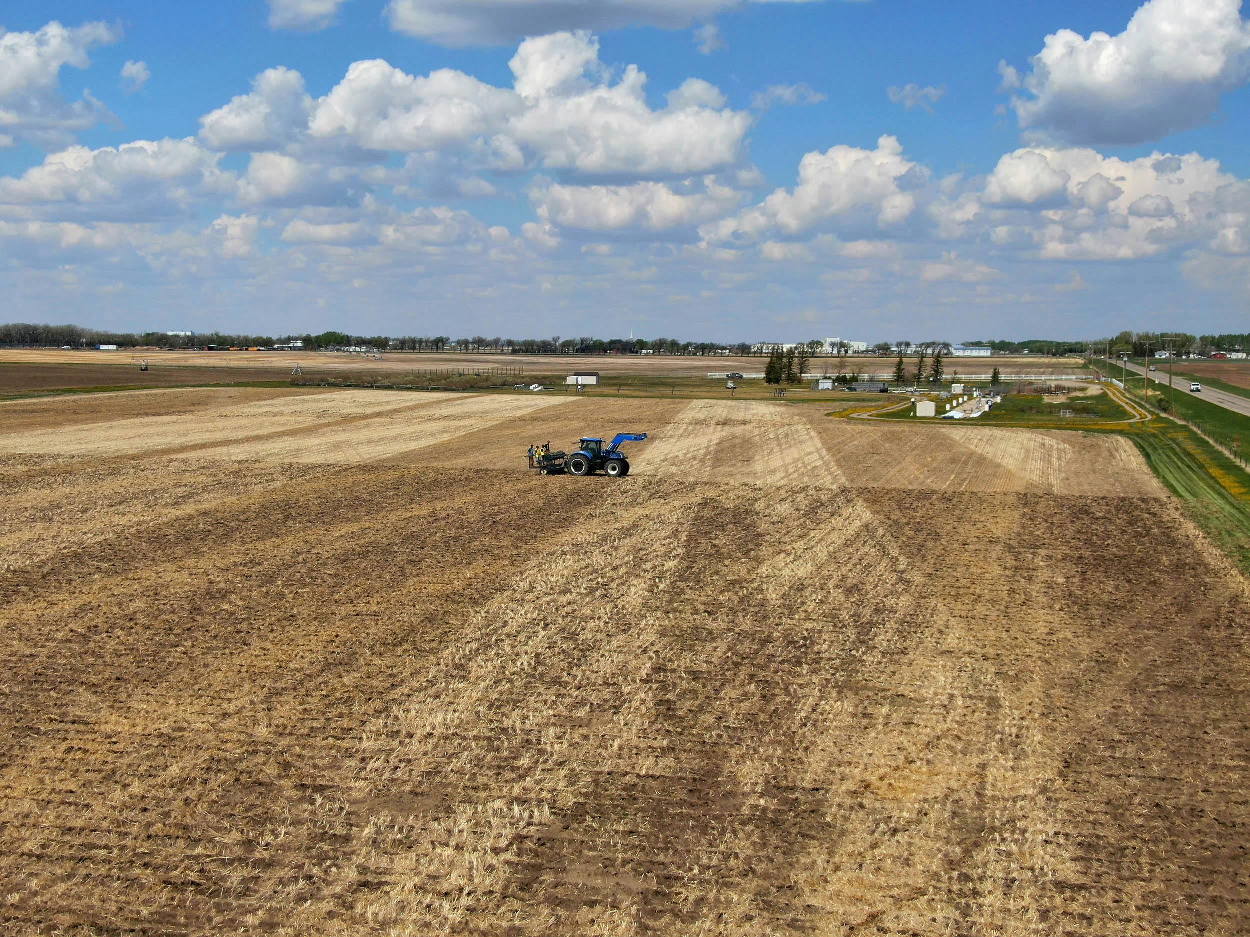 aerial view of subsurface irrigation on farmer field