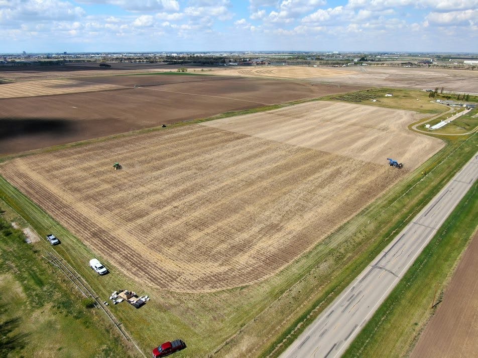 aerial shot of field using subsurface irrigation